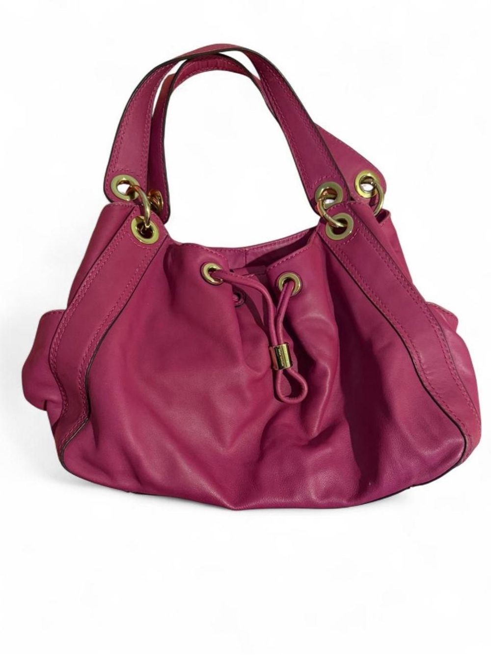 Michael Kors Magenta Leather Drawstring Shoulder Bag